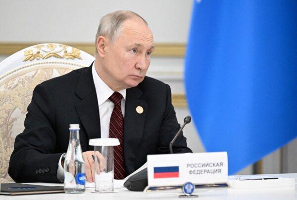 Russian President Vladimir Putin attends the Commonwealth of Independent States leaders' summit in Bishkek, Kyrgyzstan, on Oct. 13, 2023. (Pavel Bednyakov/Sputnik via Reuters)