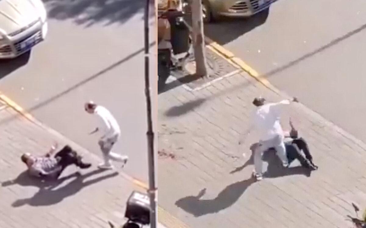 A social media video shows the scene of the stabbing of an Israeli embassy staff member, in Beijing, China, on Oct. 13, 2023. (Screenshot via Reuters)