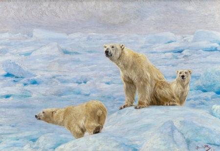 “Three Polar Bears,” 1912, by Richard Friese. (Public Domain)