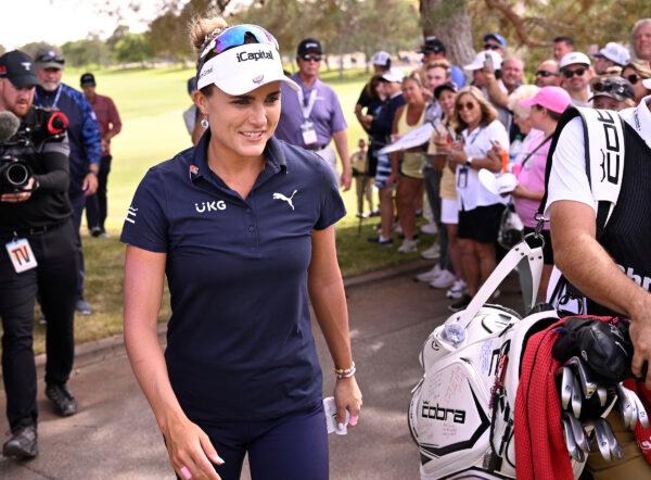 Lexi Thompson of the United States walks from the ninth hole during the second round of the Shriners Children's Open at TPC Summerlin in Las Vegas on Oct. 13, 2023. (Orlando Ramirez/Getty Images)