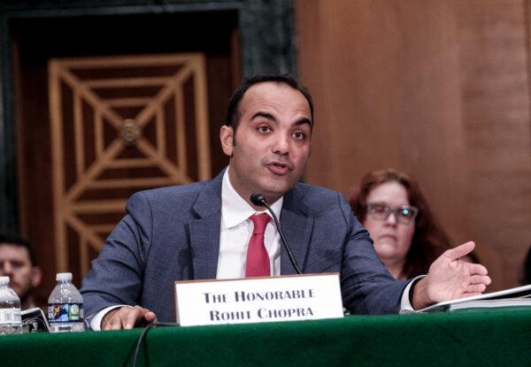 Rohit Chopra, director of the Consumer Financial Protection Bureau, speaks during a Senate Banking, Housing, and Urban Affairs Committee hearing in Washington on June 13, 2023. (Michael A. McCoy/Getty Images)