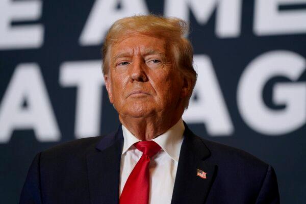 Former President Donald Trump arrives at a commit to caucus rally in Cedar Rapids, Iowa, on Oct. 7, 2023. (Charlie Neibergall/AP Photo)