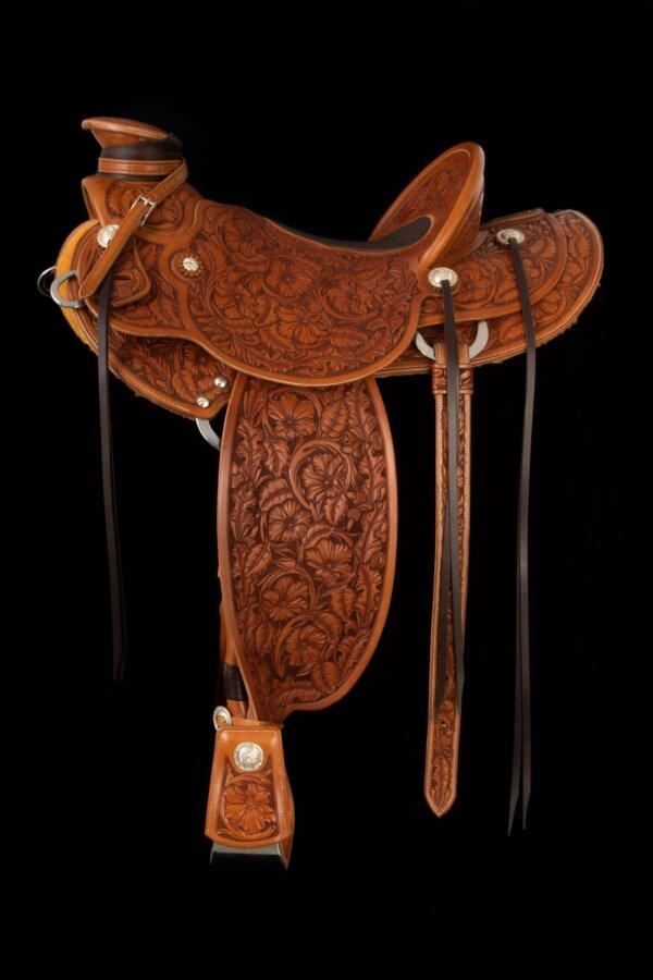 “TCAA Saddle” by saddle maker John Willemsma. Wood, leather, and silver. Hand engraved silver moldings by silversmith Scott Hardy. (National Cowboy & Western Heritage Museum)
