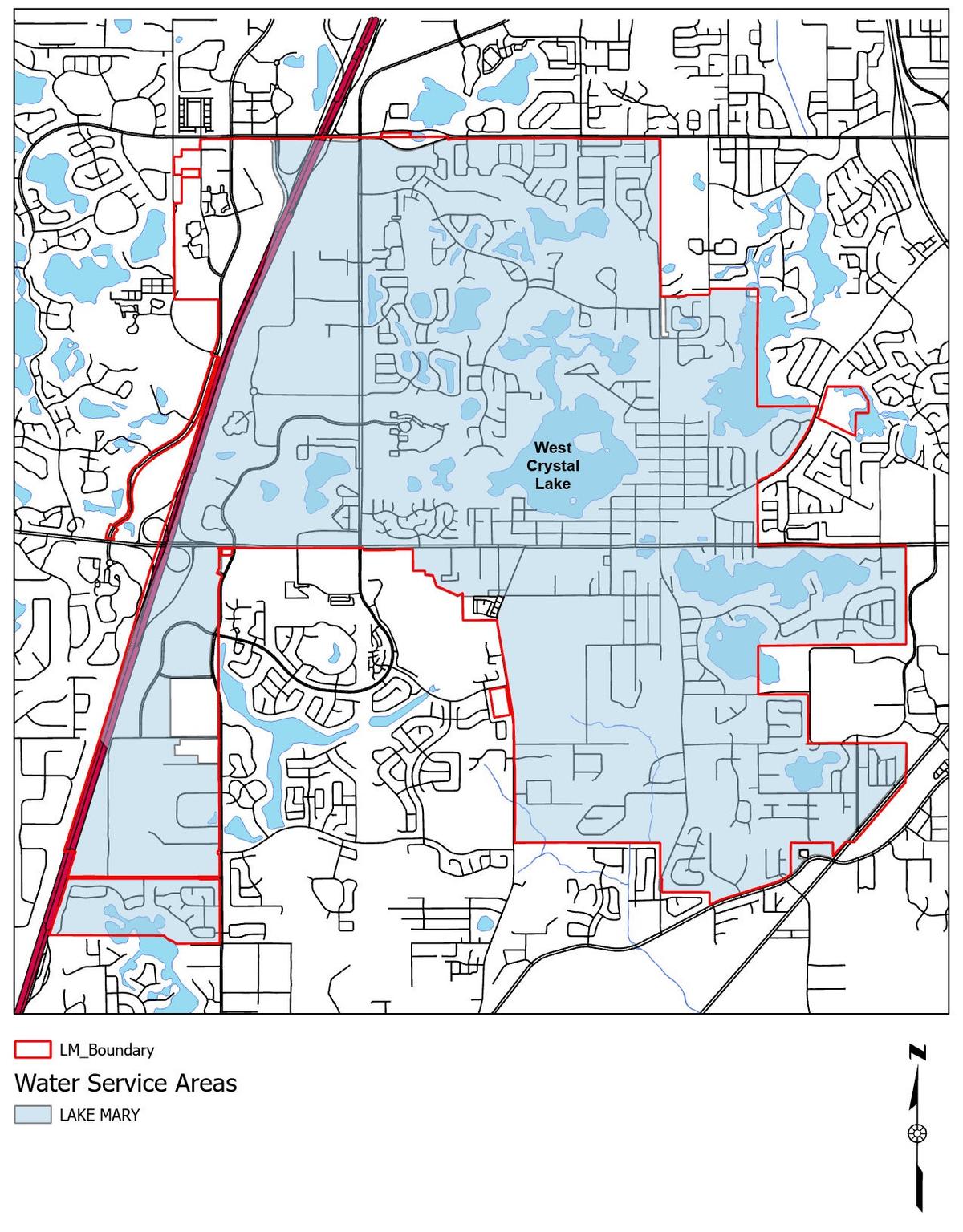 A map of Lake Mary's water service area. (Courtesy of Lake Mary)
