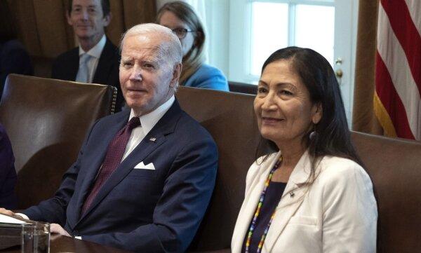 President Joe Biden (L) with Interior Secretary Deb Haaland during a cabinet meeting at the White House on June 6, 2023. (Kevin Dietsch/Getty Images)