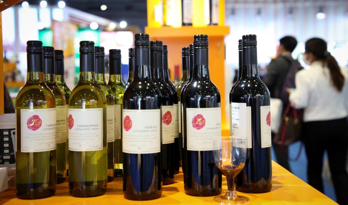 Wines from Australia are seen at the Food and Agricultural Products exhibition in Shanghai, China, on Nov. 5, 2020. (STR/AFP via Getty Images)