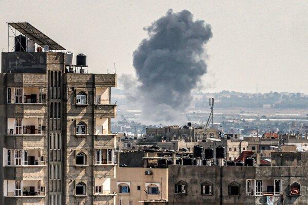 A smoke plume erupts during Israeli bombardment in Rafah in the southern part of the Gaza Strip, on Oct. 19, 2023. (Said Khatib/AFP via Getty Images)