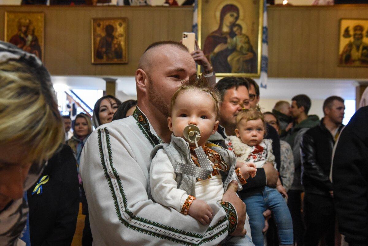 Families attend a service for Orthodox Easter at the All Saints Ukrainian Orthodox Church in the East Village neighborhood in New York on April 24, 2022. (Stephanie Keith/Getty Images)