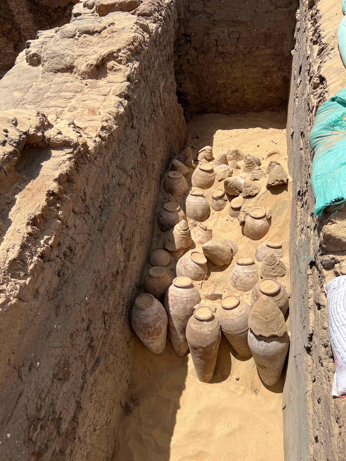 Numerous 5,000-year-old wine jars were found in the tomb of Queen Meret-Neith in Abydos during the excavation. (SWNS)