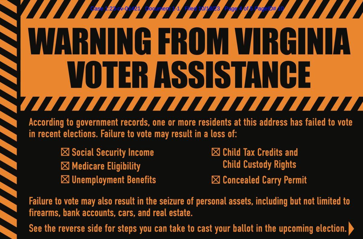 Flyer from Virginia Voter Assistance, a project of Look Ahead America, prior to the Nov. 7, 2023, election. (Courtesy of Look Ahead America)