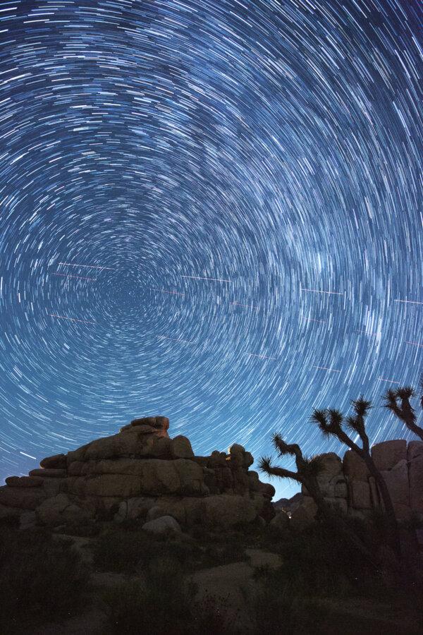 A photo composite of stars, made in Joshua Tree during a dark sky photography workshop, led by Desert Institute, on Sept. 16, 2023. (Julia Carmel/Los Angeles Times/TNS)