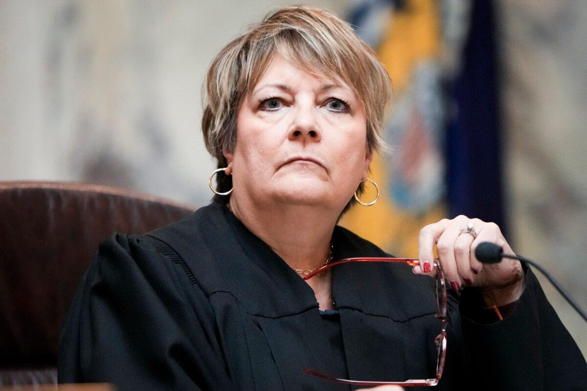 Wisconsin Supreme Court Justice Janet Protasiewicz attends her first hearing as a justice, in Madison, Wis., on Sept. 7, 2023. (Morry Gash/AP)