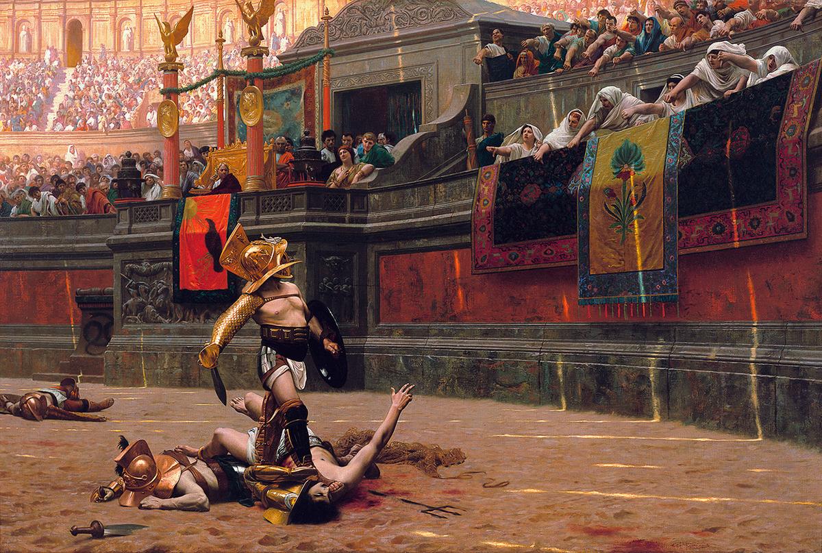 "Pollice Verso" ("Thumbs Down"), 1872, by Jean-Léon Gérôme. Oil on canvas; 38 inches by 59 inches. Phoenix Art Museum. (Public Domain)