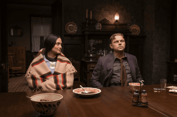 Mollie (Lily Gladstone) and her husband, Ernest Burkhart (Leonardo DiCaprio), in "Killers of the Flower Moon." (Melinda Sue Gordon/Apple TV+)