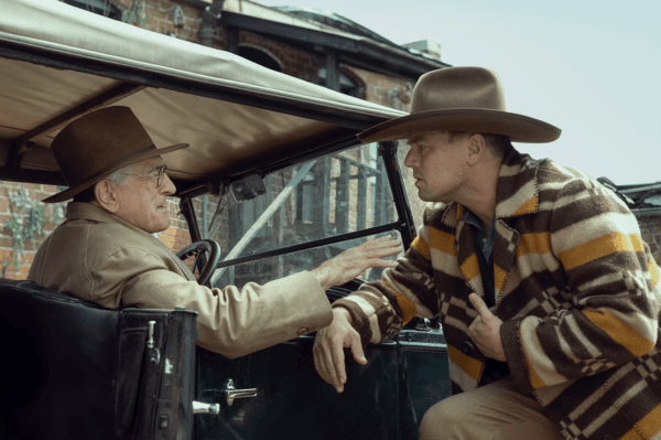 William King Hale (Robert De Niro, L) and Ernest Burkhart (Leonardo DiCaprio), in "Killers of the Flower Moon." (Melinda Sue Gordon/Apple TV+)