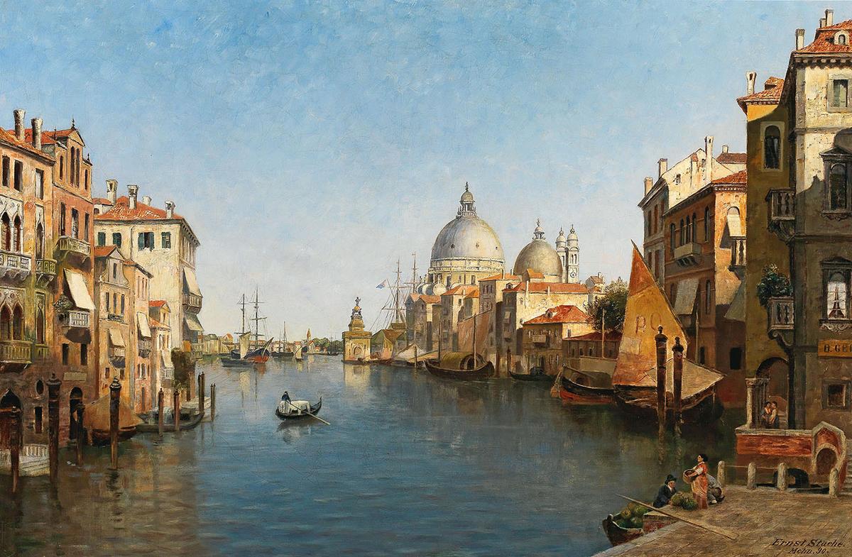 "Venice, A view of the Grand Canal," 1890, by Ernst Stache. Oil on canvas. Private collection. (Public Domain)