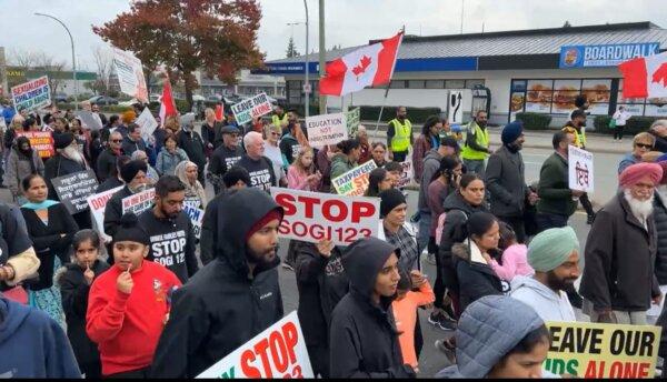 Pro-parental rights protesters march in Abbotsford, B.C., on Oct. 21, 2023. (Courtesty Odessa Orlewicz)
