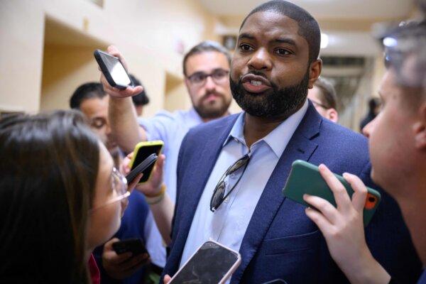 Rep. Byron Donalds (R-Fla.) speaks to reporters after a House Republicans caucus meeting at the U.S. Capitol in Washington on Oct. 12, 2023. (Mandel Ngan/AFP via Getty Images)