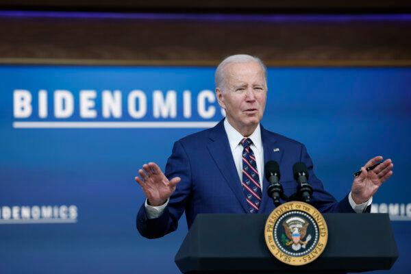 President Joe Biden speaks during an event at the Eisenhower Executive Office Building in Washington, on Oct. 23, 2023. (Anna Moneymaker/Getty Images)