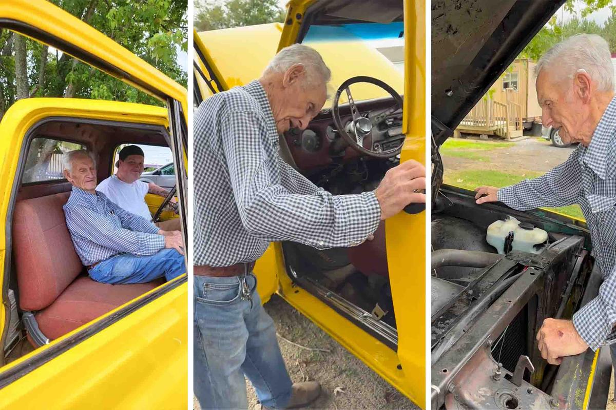 Jordan Childs with his great-grandfather, Bill, inside the ’67 Chevy. (Courtesy of Jordan Childs)