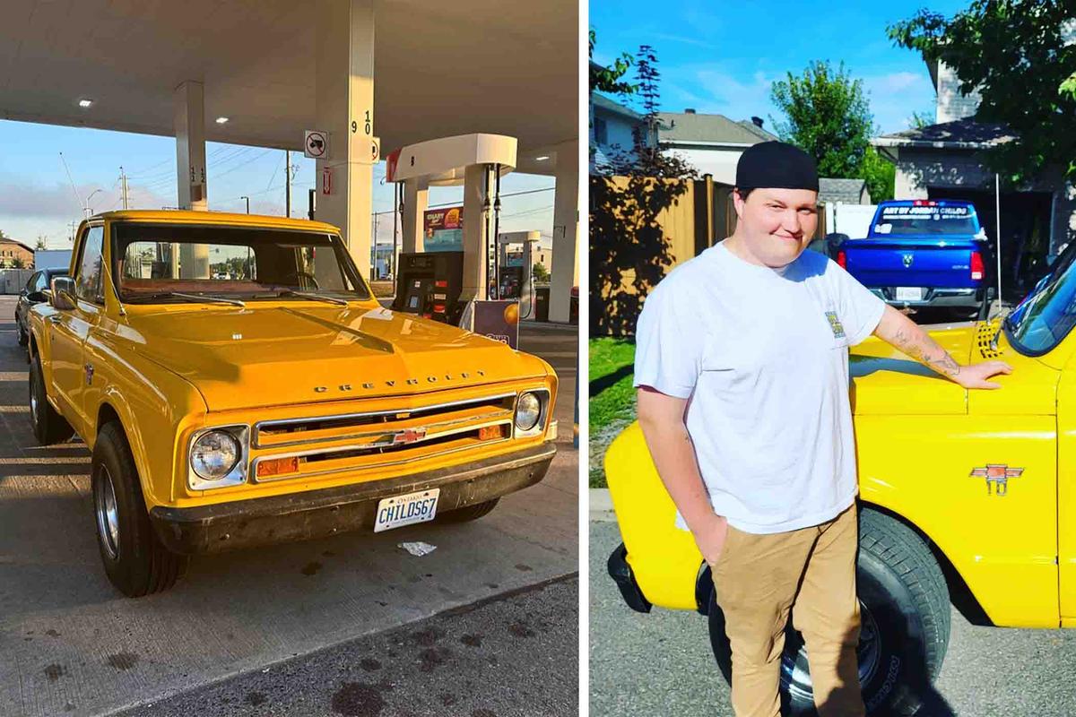 Jordan Childs and his a 1967 Chevrolet C-10 Sidestep, painted sunny-yellow. (Courtesy of Jordan Childs)