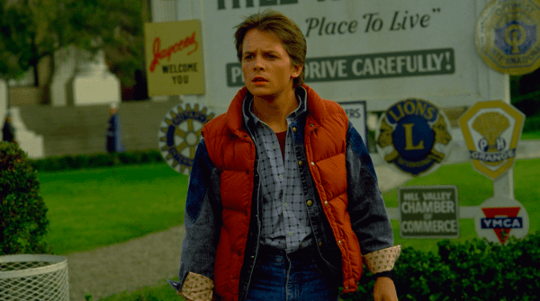 Marty McFly (Michael J. Fox) tries to get his bearings in the Hill Valley of 30 years before, in "Back to the Future." (Universal Pictures)