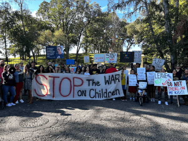 A Worldwide Stop the War Against Children Rally to protest the sexualization of children, secret gender transitions of minors, and pornographic books at schools, and other issues in Sacramento, Calif., on Oct. 21, 2023. (Courtesy of Julius Giles)