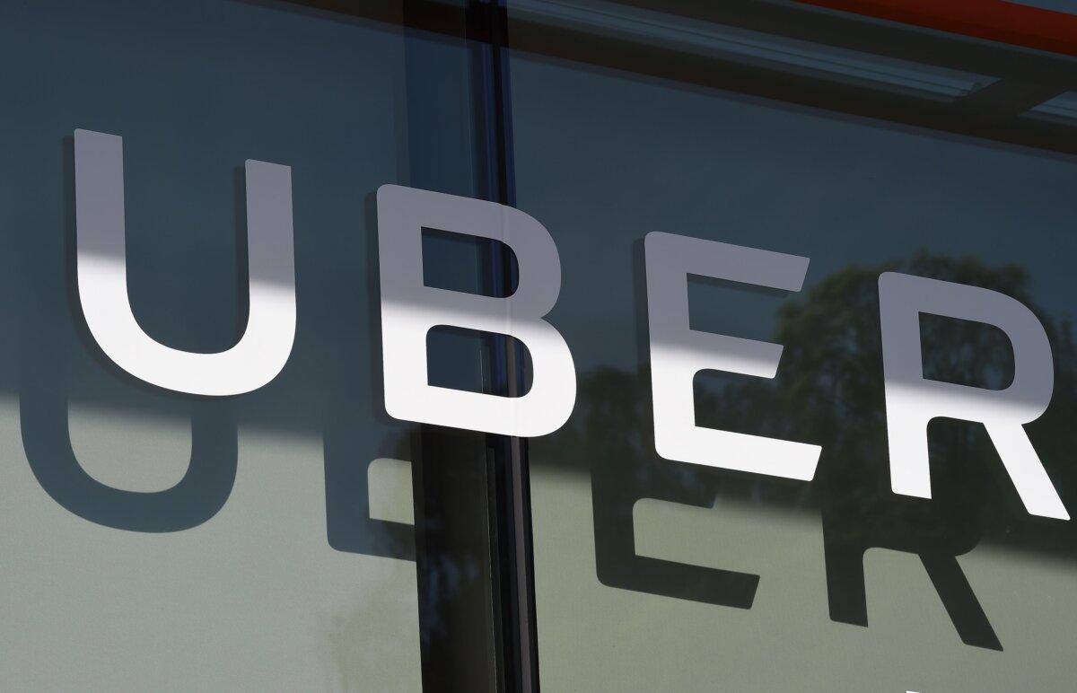 The Uber logo is seen at the Skirball Center in Los Angeles, California, on May 8, 2018. (Robyn Beck/AFP via Getty Images)