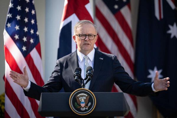 Prime Minister of Australia Anthony Albanese speaks during a news conference with U.S. President Joe Biden in the Rose Garden of the White House in Washington, on Oct. 25, 2023. (Drew Angerer/Getty Images)