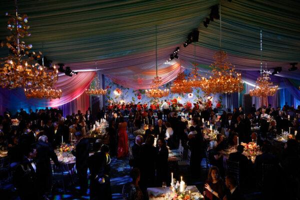 Guests arrive for the start of the state dinner at the White House in Washington, on Oct. 25, 2023. (Tasos Katopodis/Getty Images)