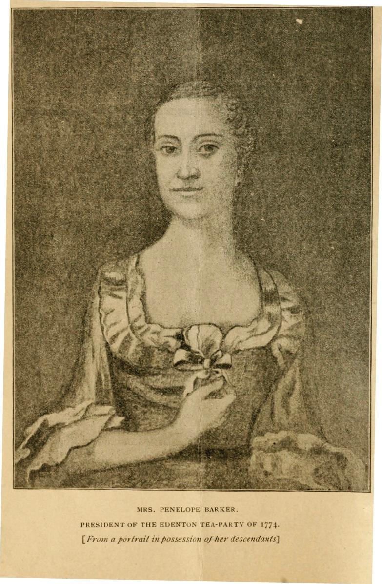  A portrait of Mrs. Penelope Barker, President of the Edenton Tea Party, from “The Historic Tea Party of Edenton” by Richard Dillard, October 25, 1774. Library of Congress. (Public Domain)