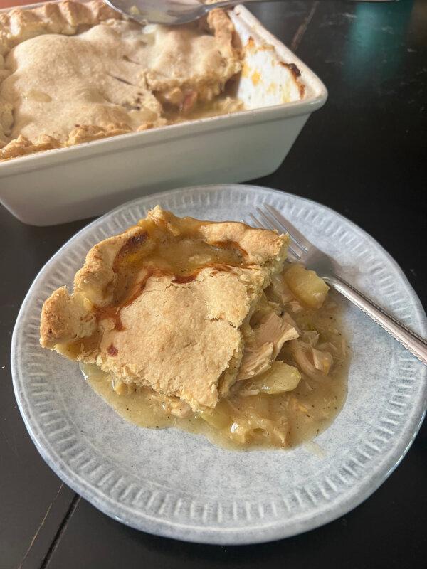 A buttery pot pie made with leftover chicken, apple and shredded cheddar is full of fall flavors. Gretchen McKay/Pittsburgh Post-Gazette via TNS