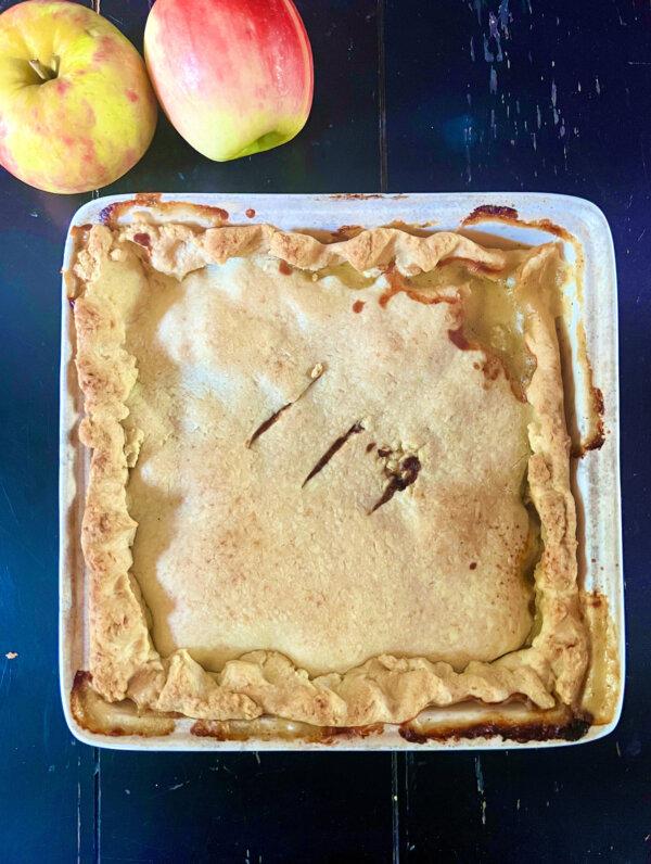 A buttery pot pie made with leftover chicken, apple and shredded cheddar is full of fall flavors. Gretchen McKay/Pittsburgh Post-Gazette via TNS