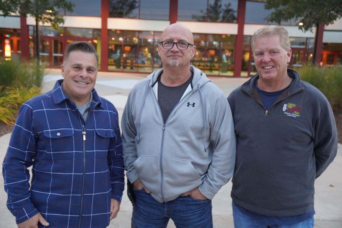 Three friends came together to attend the premiere of 'Police State.' in Sterling Heights, Mich. on Oct. 23, 2023. (Steven Kovac/Epoch Times)