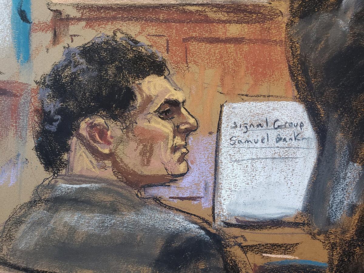 FTX founder Sam Bankman-Fried attends as FBI agent Marc Troiano testifies as Bankman-Fried faces fraud charges over the collapse of the bankrupt cryptocurrency exchange at federal court in New York, on Oct. 26, 2023. (Jane Rosenberg/Reuters)