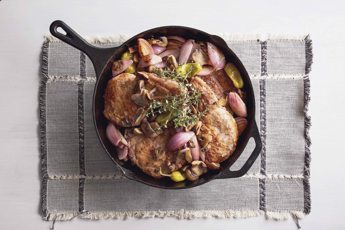 Pork Chops With Mushrooms and Pickled Peperoncini