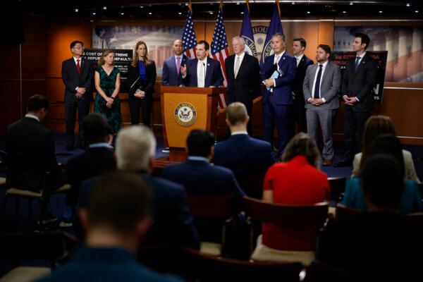 Rep. Jeff Jackson (D-Md.), third from left, with colleagues in Washington on May 25, 2023. (Chip Somodevilla/Getty Images)