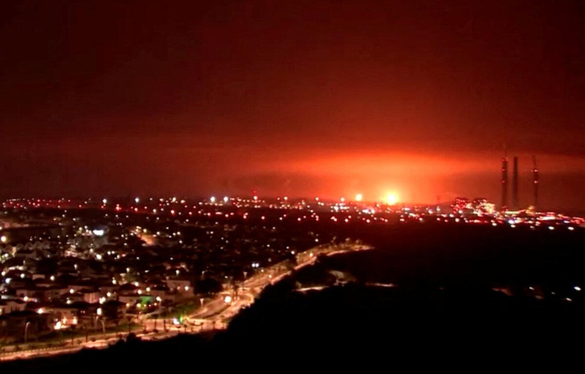 An explosion on the Israel–Gaza border, amid the ongoing war between Israel and Palestinian terrorist group Hamas, as seen from the Israeli side, on Oct. 27, 2023. (Reuters TV via Reuters)