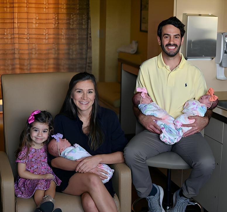 Mr. and Ms. Cordaro with their 3-year-old daughter, Kennedy, and the triplets, Claire, Ella, and Lily. (Courtesy of Willis-Knighton Health System)