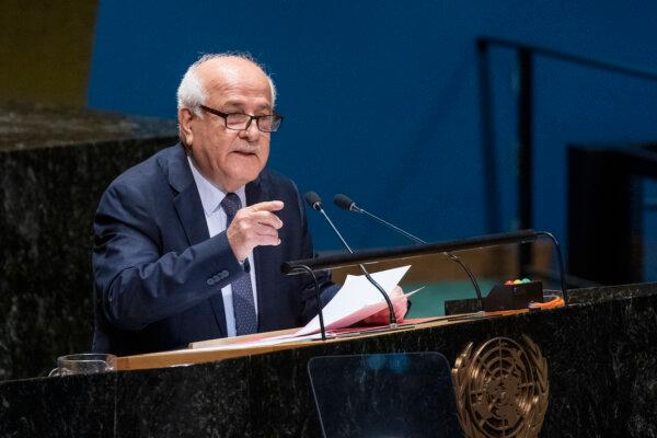 Palestinian U.N. ambassador Riyad H. Mansour speaks at the General Assembly during the 10th Emergency Special Session at the 39th plenary meeting at the organization's headquarters in New York on Oct. 26, 2023. (Eduardo Munoz Alvarez/Getty Images)