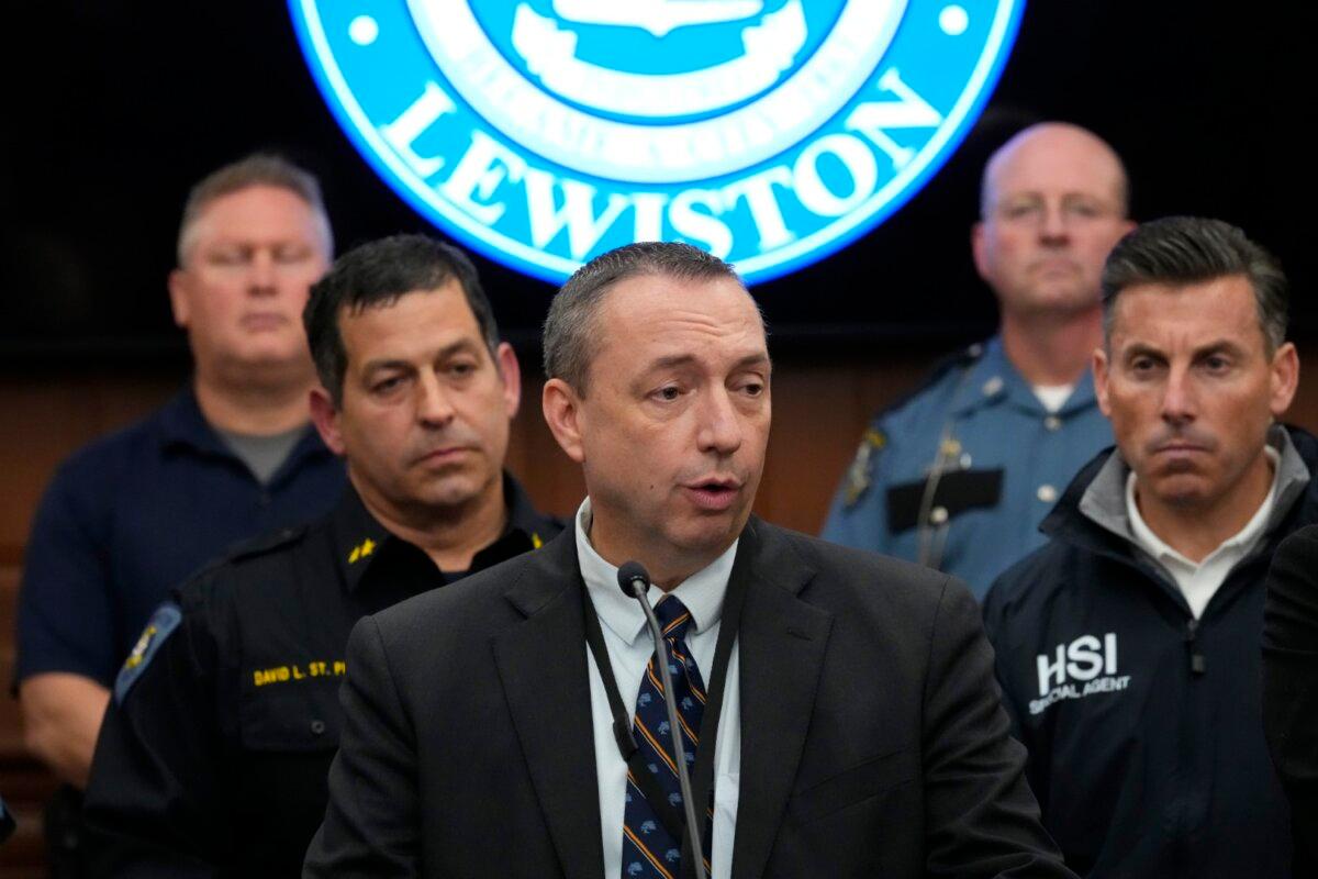 Maine Commissioner of Public Safety Mike Sauschuck speaks during a news conference in the aftermath of a mass shooting, in Lewiston, Maine, on Oct. 27, 2023. (Matt Rourke/AP Photo)