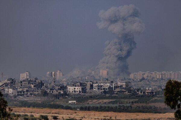Smoke rises from an explosion in Gaza, seen from Sderot, Israel, on Oct. 28, 2023. (Dan Kitwood/Getty Images)