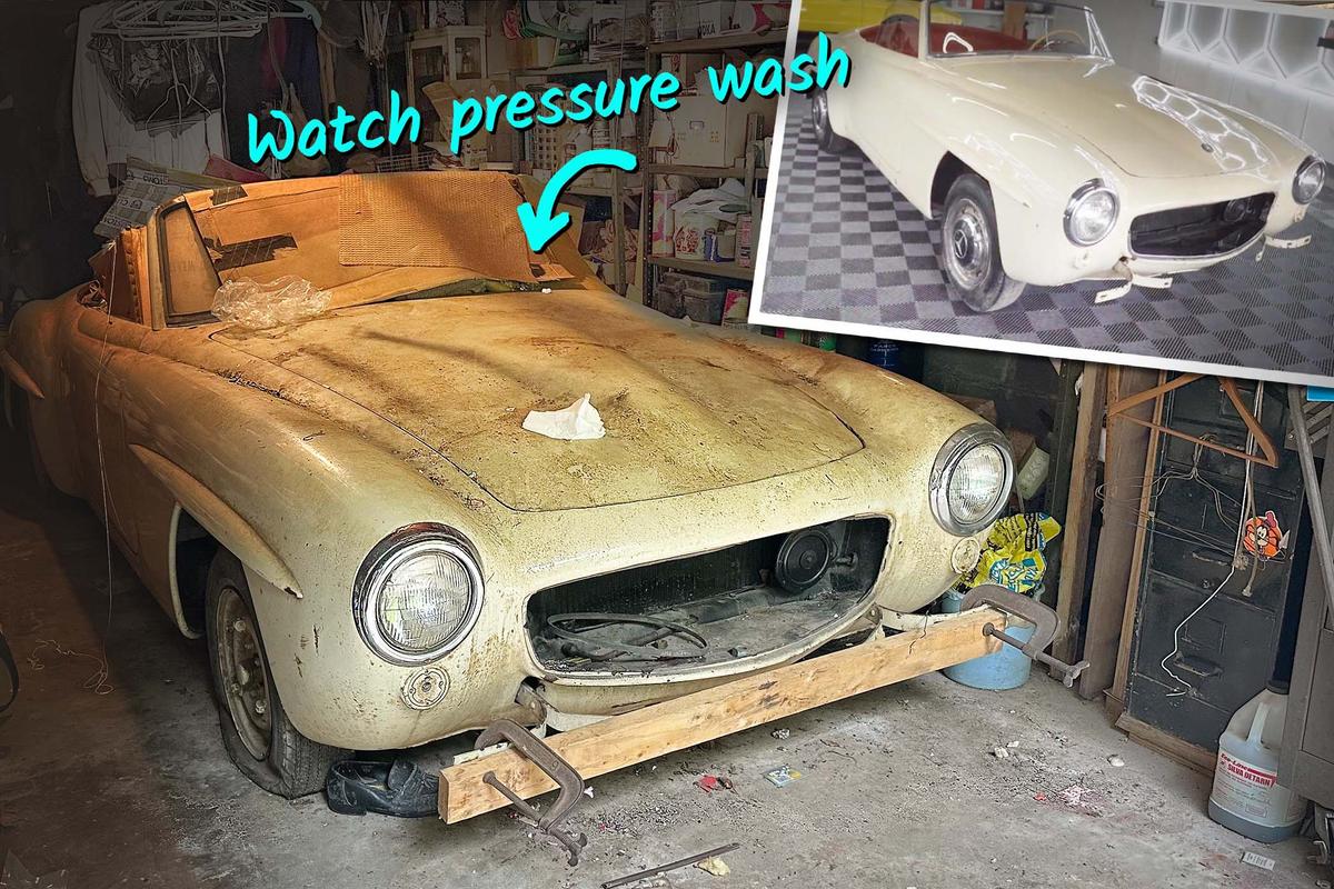 VIDEO: Ultra-Rare ’50s Mercedes Barn Find Gathers Dirt for 60 Years—Watch Its First Pressure Wash