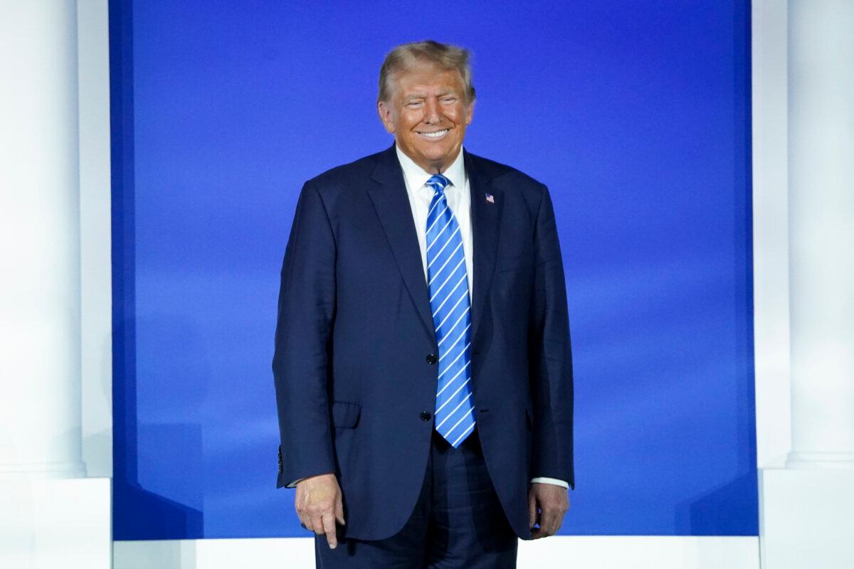 Republican presidential candidate and former President Donald J. Trump arrives at the Republican Jewish Coalition meeting in Las Vegas on Oct. 28, 2023. (Madalina Vasiliu/The Epoch Times)