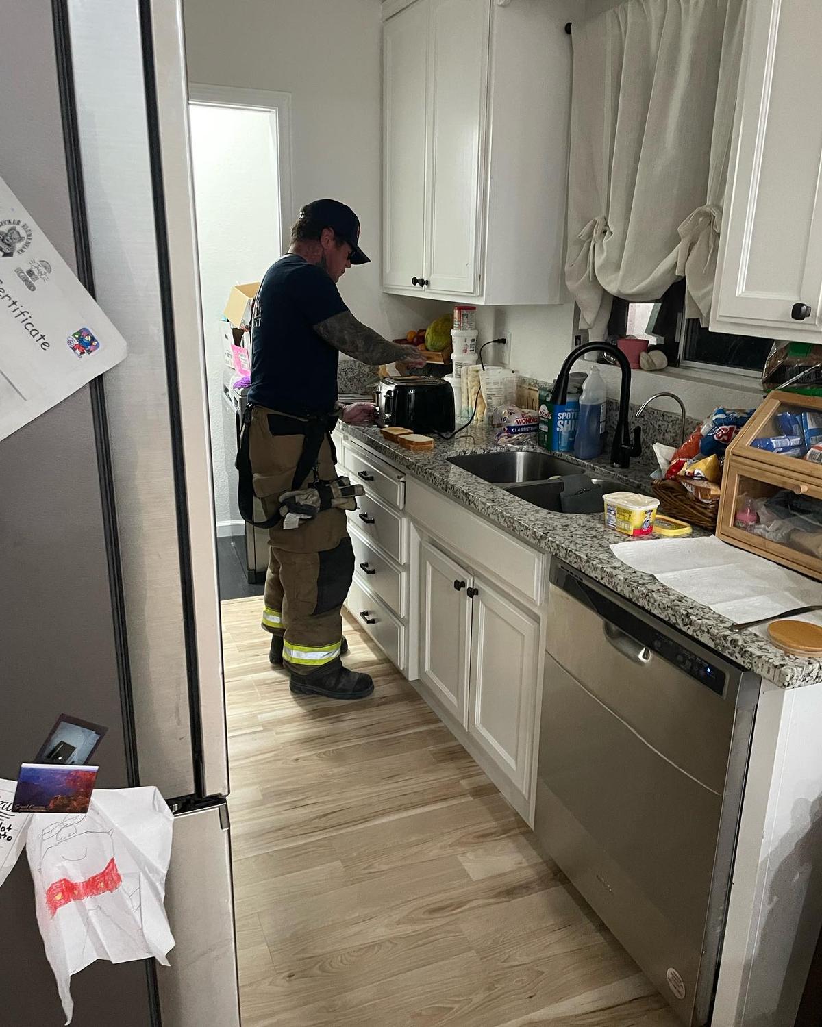 LBFD Capt. Thompson helped make breakfast for the three children whose mother was taken to the hospital. (Courtesy of Los Banos Fire Department)