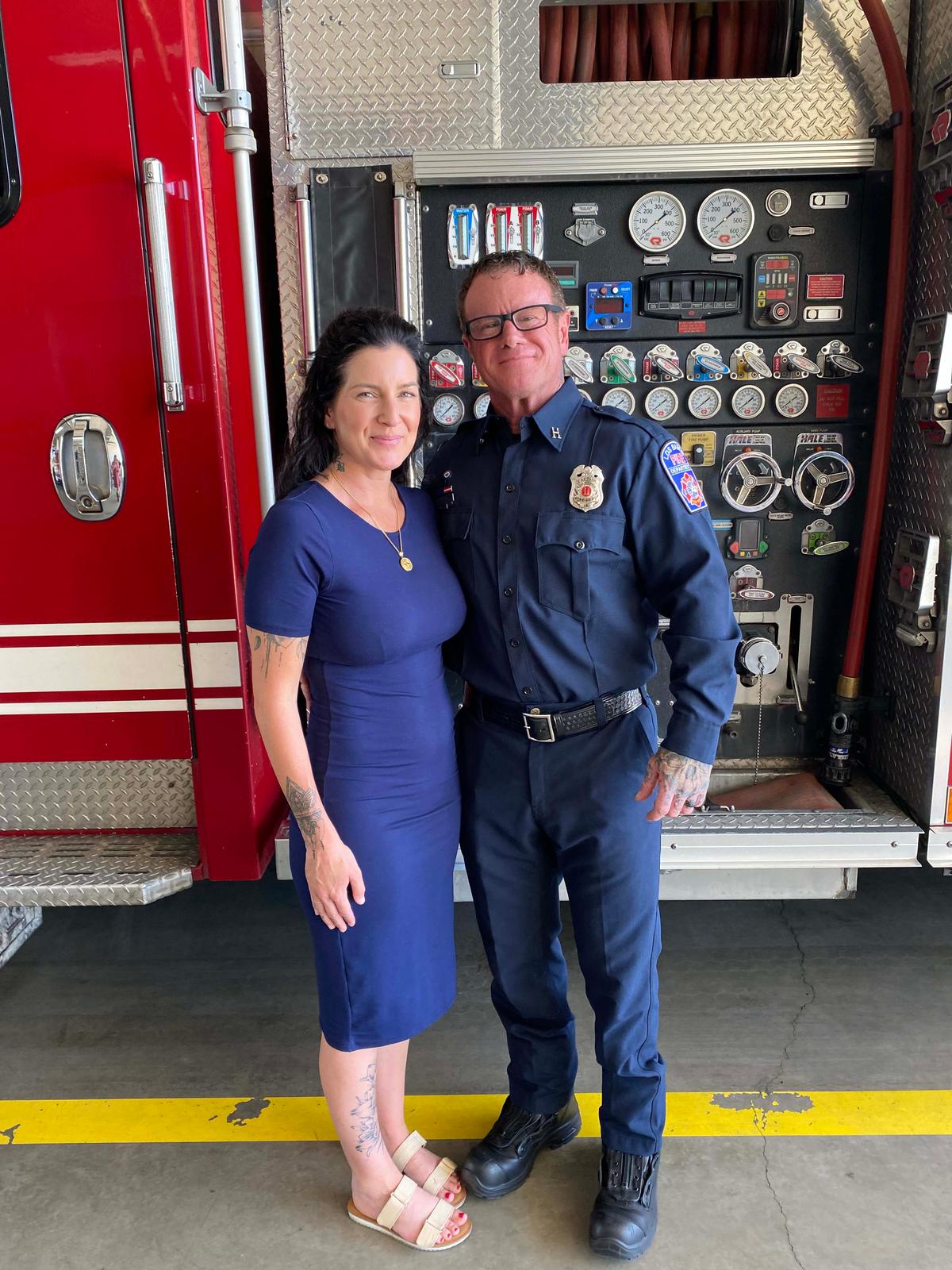 Capt. Thompson with his wife. (Courtesy of Los Banos Fire Department)