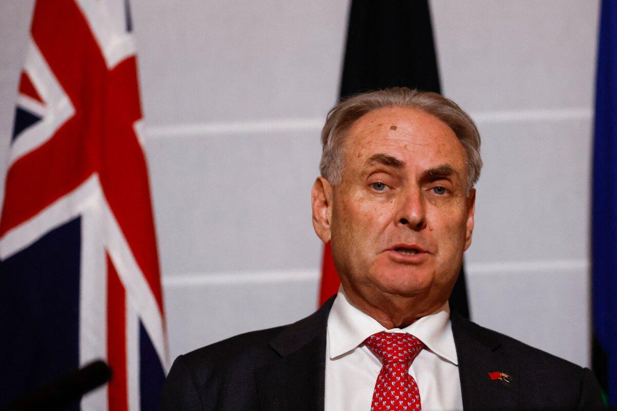 Australia's Trade Minister Don Farrell attends a press conference in Beijing, China, on May 12, 2023. (Florence Lo/Pool/AFP via Getty Images)