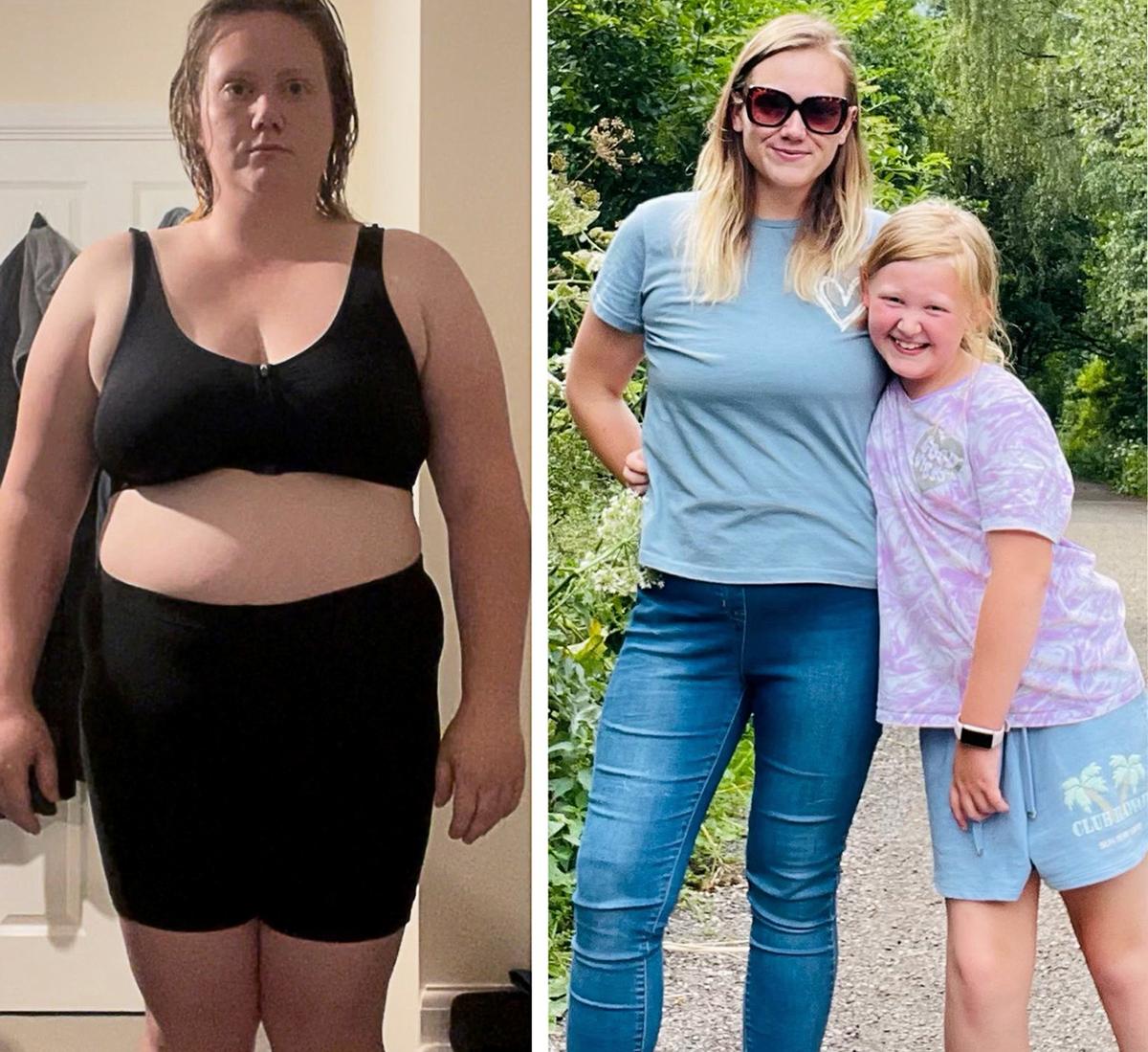(Left) Ms. Doulton before she began her weight loss journey and (Right) Ms. Doulton with her daughter after she shed those extra pounds. (SWNS)
