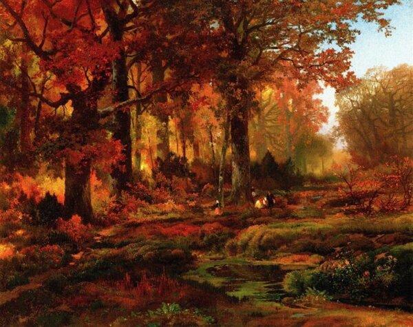 "Cresheim Glen, Wissahickon, Autumn," 1864, by Thomas Moran. (Public Domain)