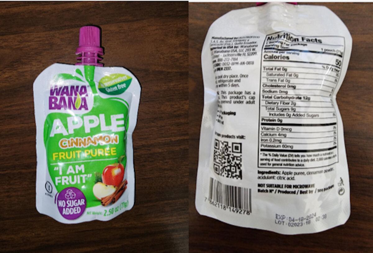 WanaBana brand apple cinnamon fruit puree products are being recalled due to possible lead contamination. (FDA)